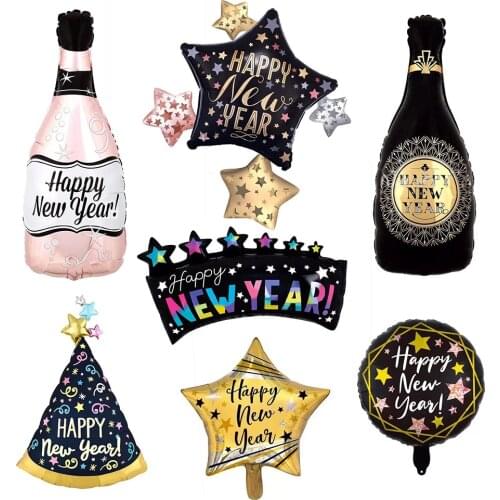 2022 Happy New Year Foil Balloon Black Bottle Helium Globos Christmas Decoration for Home Background Xmas Gift Party Supplies