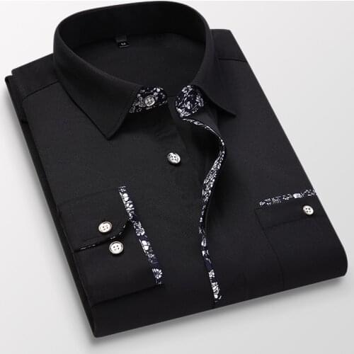 Quality Men Shirt Long Sleeve Fashion Business Dress Casual Shirts Cuff Print Spring Slim Fit Brand Weeding Shirt Man Shirt 5XL