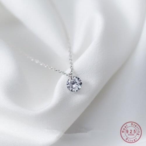 WANTME Real 925 Sterling Silver Jewelry Fashion Simple Round Crystal Zircon Pendant Chain Necklace for Women Girls Drop Shipping