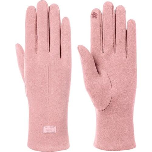 Winter Women Warm Suede Leather Full Finger Sport Cycling Glove Letter Square Mark Embroidery Touch Screen Driving Mitten I98