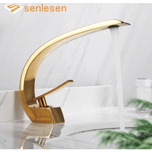 Senlesen Golden Bathroom Basin Faucet Brass for Vessel Sink Nordic Hot and Cold Water Mixer Tap Deck Mounted Crane 8 Types