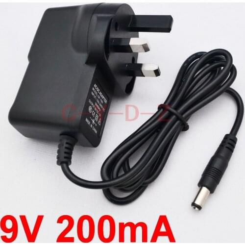 1PCS 9V 200mA AC 100V-240V Converter Adapter DC 9V 0.2A Power Supply 200mA UK 3 Plug DC 5.5mm x 2.1mm