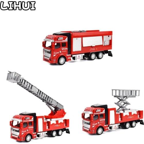 3 PCS Set Inertia Toy Car Vehicle Model Alloy Diecast Fire Truck Fire Ladder Truck Educational Toys for Children Boys Gifts Game