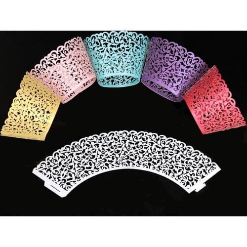 50pcs Flower Lace Laser Cut Cupcake Wrappers Wedding Party Decoration DIY Cupcake Wrapper Baby Shower Handmade Cake Decoration