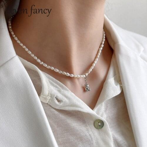 925 Sterling Silver Bear Pendant Nature White Freshwater Pearl Choker for Women Beaded Chain Necklace Mothers Day Gifts
