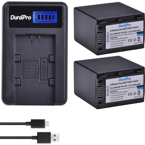 2pcs 3900mAh NP-FV100 NP FV100 FV100 Camera Battery + LCD USB Charger for Sony DCR-SR15,SR21,SR68,SR88,SX15,SX21,SX44,SX45,SX63