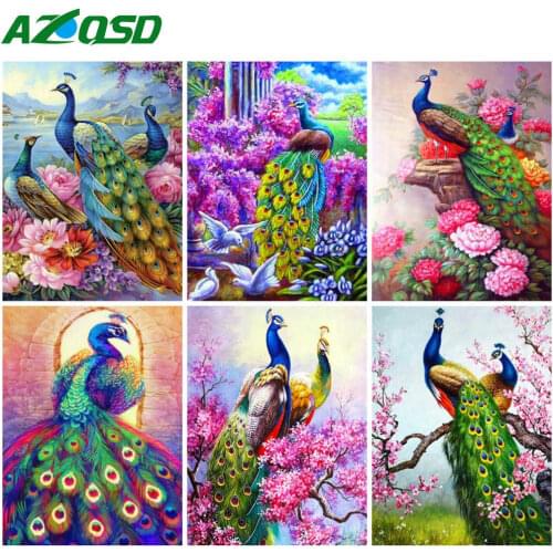 AZQSD Diamond Painting Peacock Cross Stitch Diamond Embroidery Animal Mosaic Full Square/Round Drill Needlework Gift Home Decor