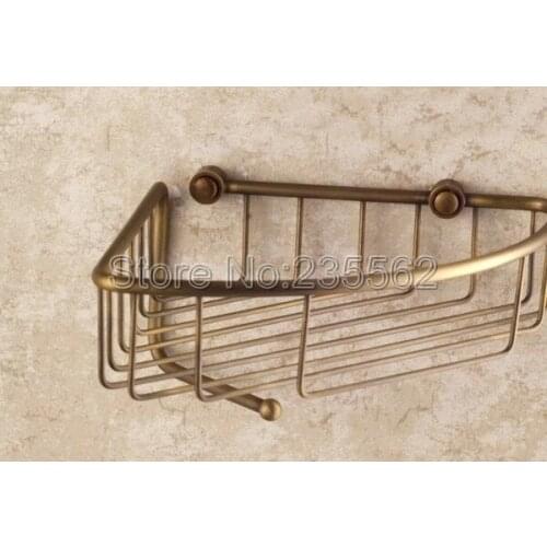 Antique Bathroom Accessories Wall Mounted Soap &Body Wash Large Corner Shower Storage Basket Brass Finish lba078