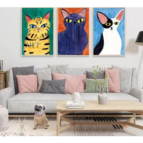 Free Shipping Unframed Colorful 3 Cat Picture Oil Abstract Painting Canvas for Wall Art Picture For Living Room Home Decor