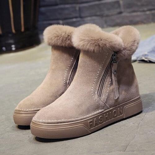Platform Snow Boot Ladies Plush Sneakers Womens Winter Ankle Boots Female Zipper Flock Casual Flat Shoes Woman Footwear