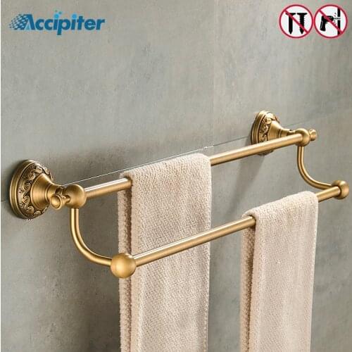 Nail free 50CM Double Towel Bar Towel Holder 2 Layer Antique Bathroom Towel bars Bathroom Accessories