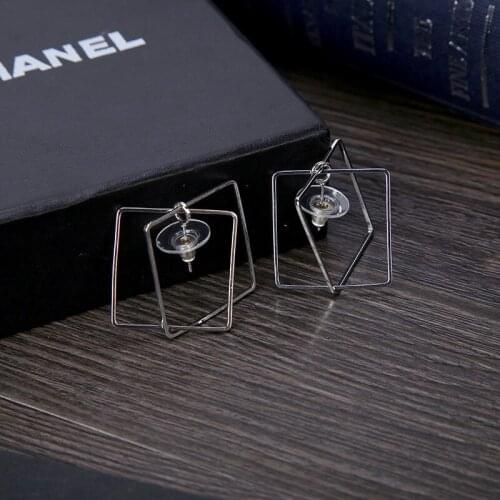 Double Hollow Metallic Square Pendant Ear Stud Women Drop Earrings Dangle Earrings
