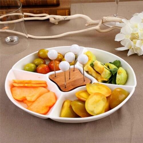 European Ceramic Five Grade Dim Sum Dry Fruit Plate Modern Minimalist Home Hotel Divider Fruit Dessert Platter