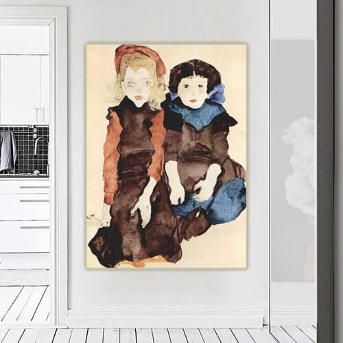 Holover Western Art Decor Poster Egon Schiele"Children"Canvas Oil Painting Aesthetic Wall Art Home Room Interior Decoration