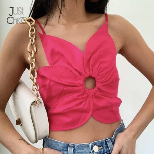 Justchicc Summer Flower Sexy Top Women 2021 Solid Hollow Out Crop Top Night Club Wear Backless Lace Up Suspender Camis Holiday