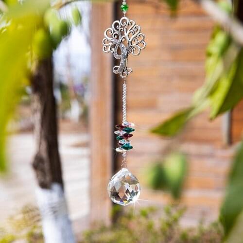 H&D Crystal Ball Prisms Suncatcher Gift Rainbow Maker Hanging Ornament with Tree of Life Decor for Home,Office,Garden,Wedding
