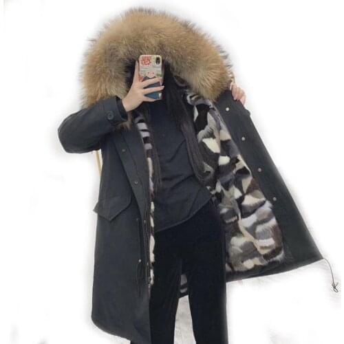 Fur Coat Women 2021 Winter Long Hooded Coat Pie Overcoming Mink Fluff Liner Fox Fur Collar Warm Coat Antifouling Smooth