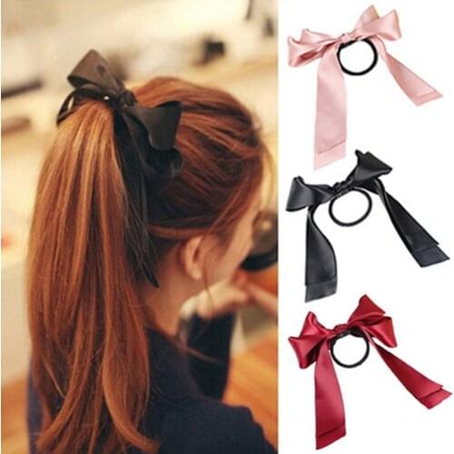 Cute Women Ribbon Bow Rope Headwear Elastic Hair Band Girl Hair Accessories Ponytail Holder Satin