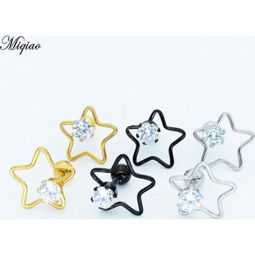 Miqiao 1 Pcs Piercing Jewelry Korean Fashion New Style Stainless Steel Stud Earrings Star Earrings