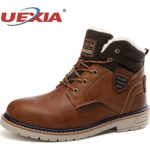 UEXIA 2019 New Men Warm Winter Plush Fur Snow Boots Lace-Up Motorcycle Boots Handmade Casual Shoes botas Bota Mens Shoes chelsea