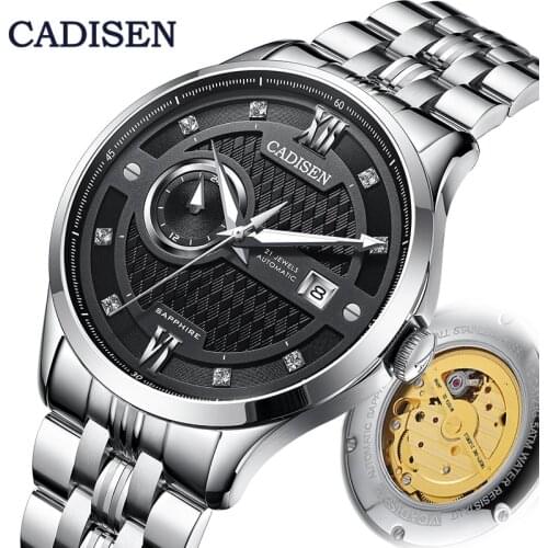 CADISEN Men Watches Automatic Mechanical Wrist Watch Miyota Movt Top Brand Luxury Real Diamond Watch Curved Sapphire Glass Clock