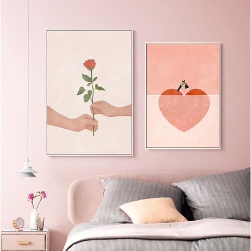 Simple and modern Nordic abstract watercolor rose lovers love living room mural poster picture print canvas decorative painting