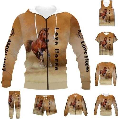 New Fashion 3D Full Print Animal Love Horse T-shirt/Sweatshirt/Hoodies/Zip Hoodies/Thin Jacket/Pants Four Seasons Casual Suit