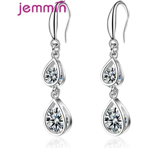 New Arrival 925 Sterling Silver Drop Earrings Round Cubic Zirconia Stone Hot Sale Women Girls Party Appointment Jewelry