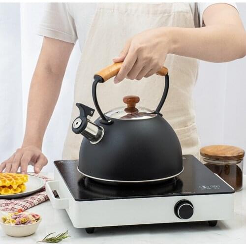New Black Whistle Kettle Wooden Handle European Kitchenware Water Pot Hot and Cool Kettle