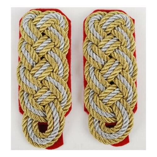 PAIR OF WWII WW2 GERMAN SHOULDER BOARDS EMBROIDERED SILVER BULLION RED