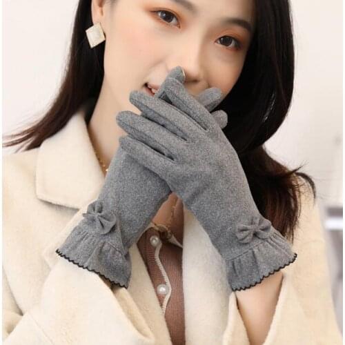 Womens autumn winter thicken warm small bow gloves ladys touchscreen slim glove winter driving glove R3452
