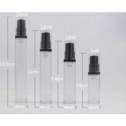 12 xRefillable Airless Plastic Bottle Vacuum White Black Pump Press Foam Container Vial Case for cream 5ml 10ml 12ml 15ml