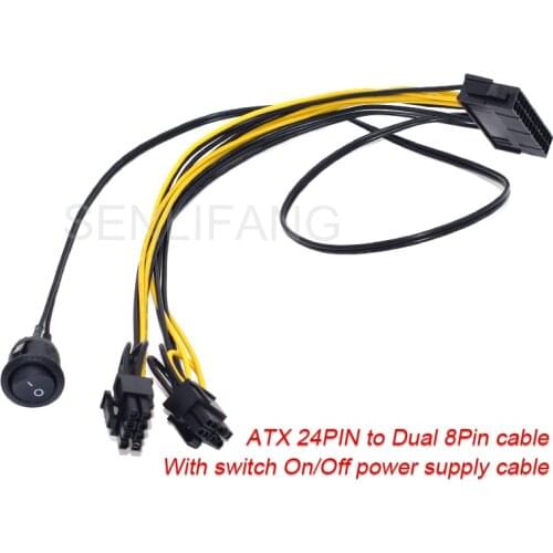 Well Tested ATX Power 24PINS TO DUAL 8 Pin (6+2 Pin) On/Off Switch Cable PCIe 6Pin 8Pin Male to 24 Pin Female Power Supply Cable
