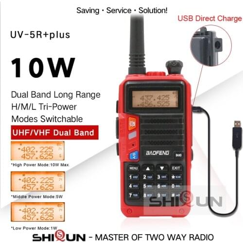 UV-5R+Plus Red Walkie Talkie Long Range Baofeng 8W/10W Tri-Band Radios for Hunting 10 km Upgrade of UV-5R Dual Band USB Charging