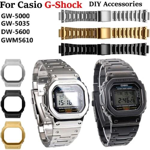Stainless Steel Watch band For Casio DW5600/5000/5025/5035 Steel Strap and Case for GW-5000 5035 GWM5610 Watches Accessories