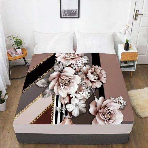 Luxury Elastic fitted sheet bed sheet With An Elastic Band Mattress Cover 150x200/160x200 Bed cover for home Flowers grey