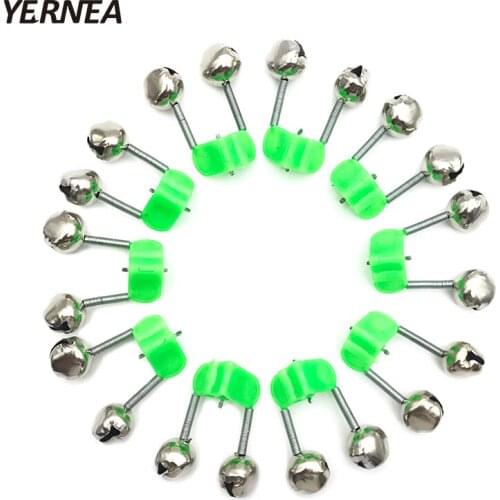Yernea 10 Pcs/Lot Fishing Rod Bite Alarms Fishing Bells Rod Fishing Accessory Alarm Clamp Tip Clip Bells Ring Green Plastic