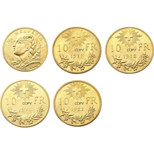 Switzerland 10 Frs A set of (1911-1925）4pcs Gold Plated Creative Copy Coin