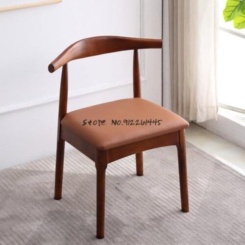 Nordic Solid Wood Dining Chair Home Backrest Stool Modern Minimalist Desk Chair Office Meeting Tea Table Horn Chair