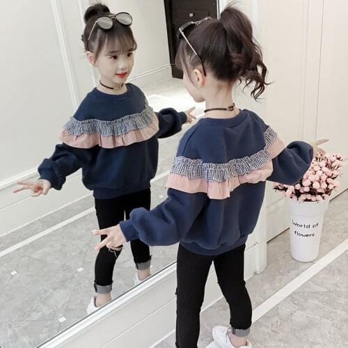 4-13 Years Spring Autumn Teens Patchwork Sweatshirts Childrens Ruffles Clothes Long Sleeve Princess Tops Clothes Cute Clothing