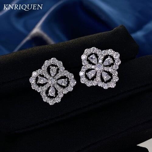 Charms 100% 925 Sterling Silver Full High Carbon Diamonds 5A Zircon Four Leaf Clover Stud Earrings for Women Romantic Gifts