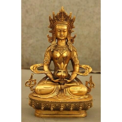 Tibet Tibetan Temple Bronze Gilt Amitayus Longevity God Goddess Buddha Statue metal handicraft