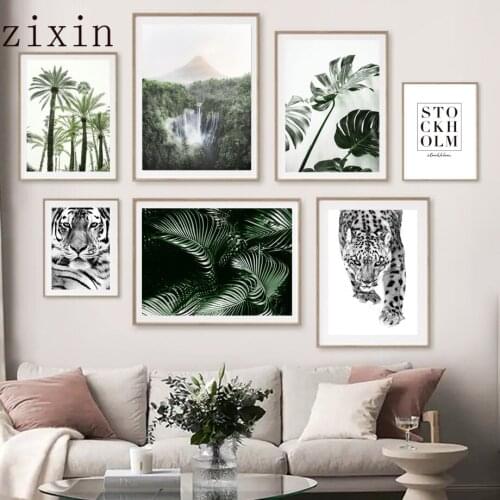 Tiger Leopard Monstera Palm Tree Landscape Wall Art Canvas Painting And Prints Wall Pictures For Living Room DecorNordic Poster