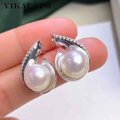 YIKALAISI 925 Sterling Silver Earrings Jewelry For Women 9-10mm Oblate Natural Freshwater Pearl Earrings 2021 New Wholesales
