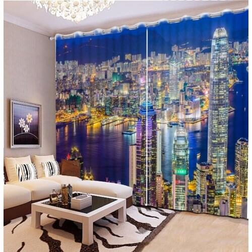 Custom Any Size Home Bedroom Decoration 3D Curtain Purple city night lights Curtains For Bedroom Window Curtain Living Room