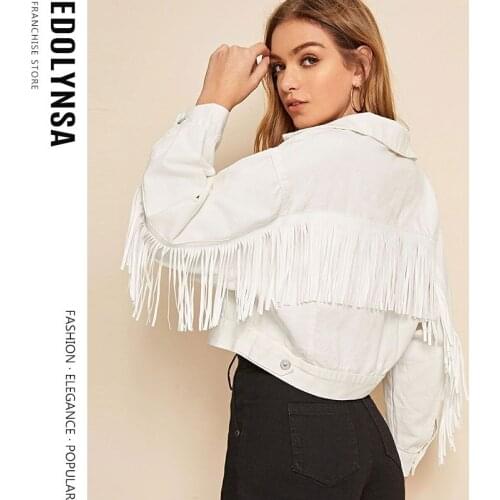 Women White Tassel Short Jackets Short Denim Jackets Spring 2021 Ladies Solid Fringed Casual Coat Ladies Short Style Tops Y56