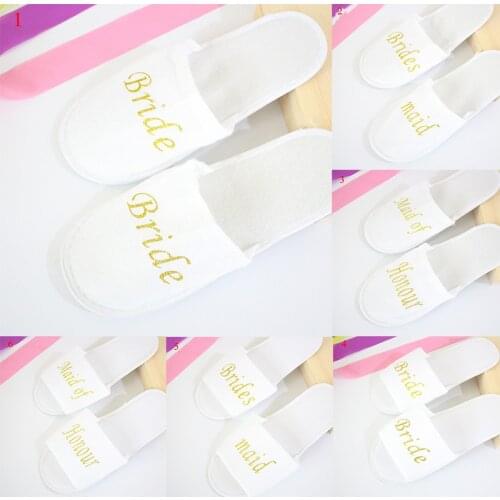 2020 New 1 Pair Gold Glitter Letter Wedding Party Slippers Maid Of Honor Bridesmaid Indoor Non-Slip Women Slippers High Quality