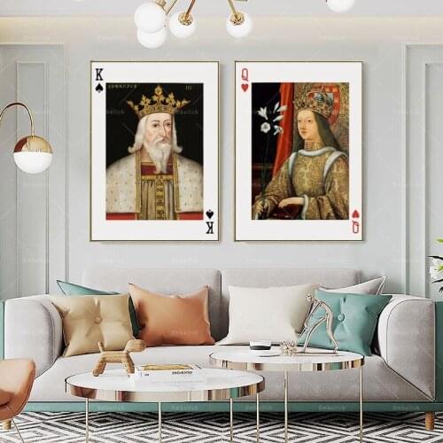 1 Pieces Vintage Poker Card King & Queen Modern Home Decor Pictures For Living Room Wall Art Posters HD Canvas Oil Paintings