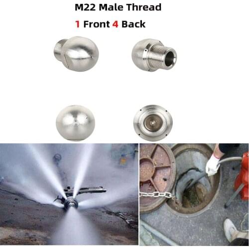 (2Pieces) 1 Front 4 Back High pressure sewer clean nozzle M22 Stainless steel drain cleaning nozzle pipe cleaning sewer nozzle