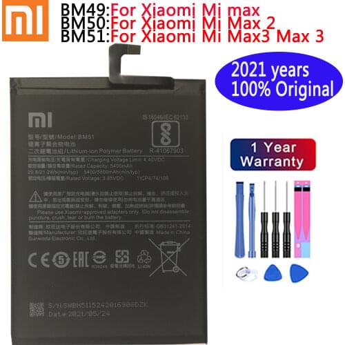 2021 years Xiaomi 100% Original Replacement Battery For Xiaomi Mi Max3 Max 3 BM51 Genuine Phone Battery 5500mAh + Free Tools